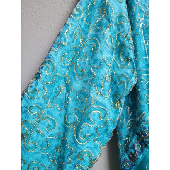 Pakistani Indian Shalwar Kameez Embroidered Teal & Gold Sz S - Picture 4 of 15